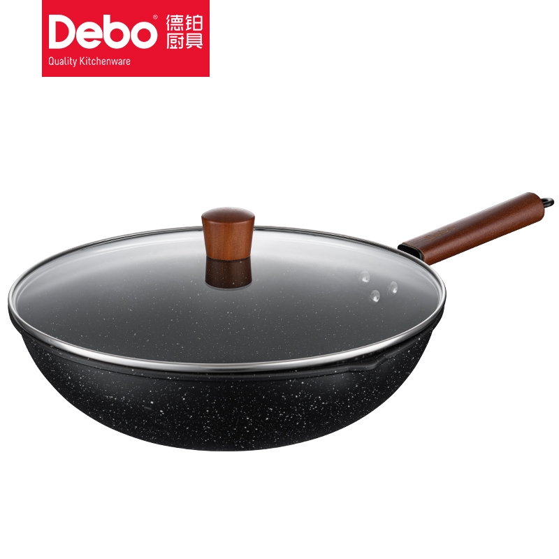 德国Debo德铂希伯来麦饭石色不粘锅少油烟带盖复合锅底明火电磁炉通用32cm
