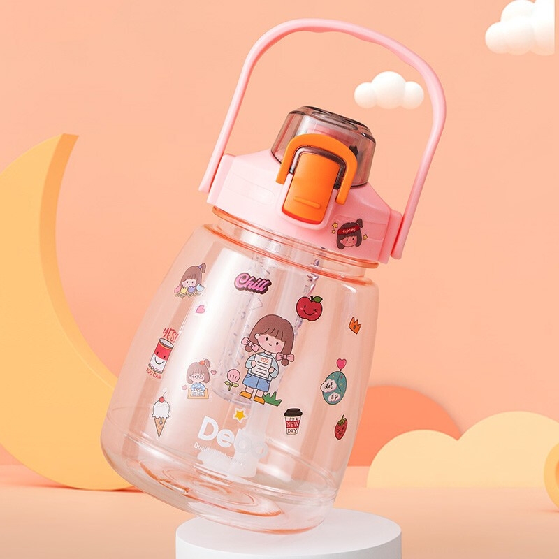 德铂 debo 大肚杯带吸管大容量户外运动健身水瓶1200ml
