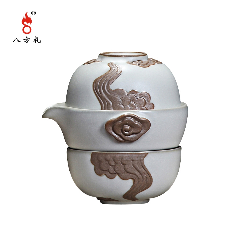 八方礼 祥和快客杯3入茶具 含玛瑙、陶材质方便旅行茶具