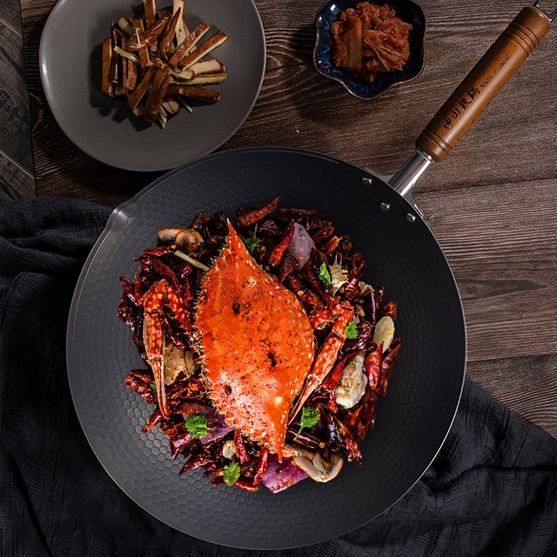 【日本进口】神田 窒化老式无涂层不粘锅熟铁锅精铁锅【窒化升级】槌目纹炒锅