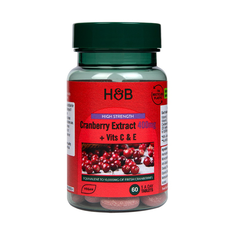 英国HOLLAND BARRETT荷柏瑞高含量蔓越莓提取片 400mg 60片/瓶