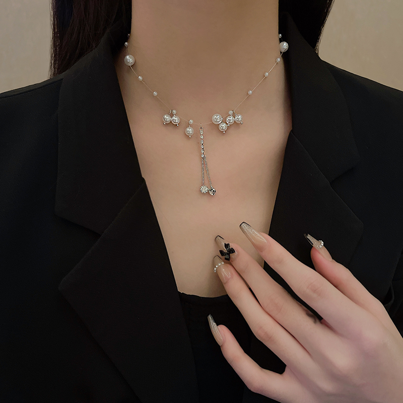 雅图小贝新款轻奢小众珍珠项链女ins风网红同款百搭气质锆石锁骨链X840银色