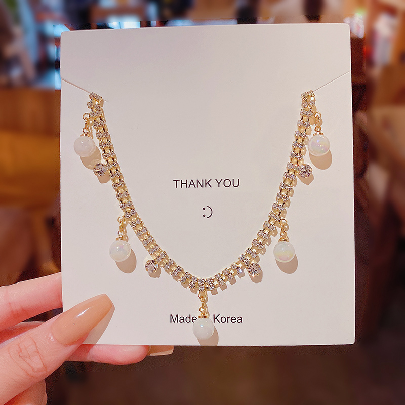 雅图小贝ins潮网红同款人鱼珍珠项链女轻奢小众高级设计感精致满钻锁骨链x869金色