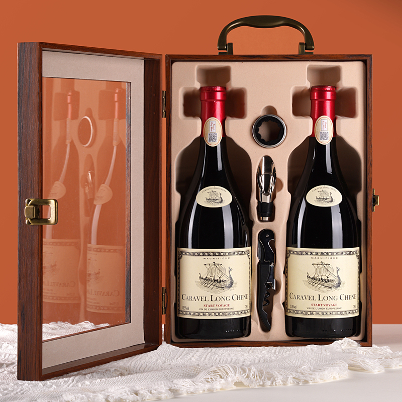 法国佳利龙船红酒干红葡萄酒2支装木质礼盒6支装