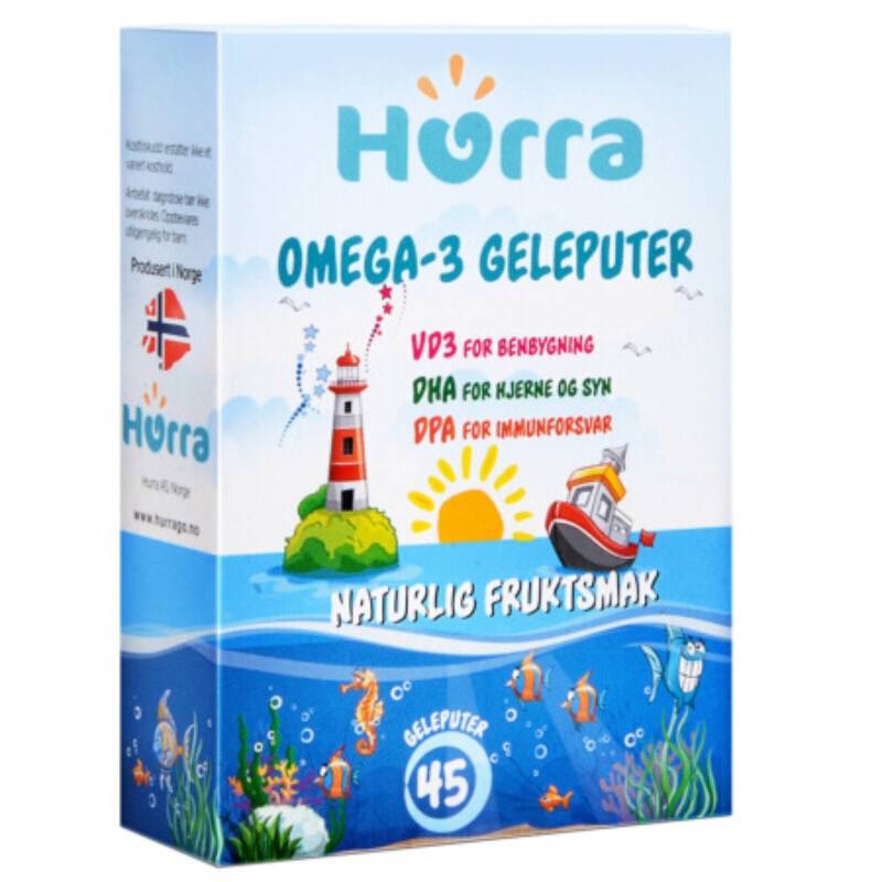 挪威进口hurra果冻鱼油深海DHA补脑Omega3儿童益智咀嚼软胶囊45粒