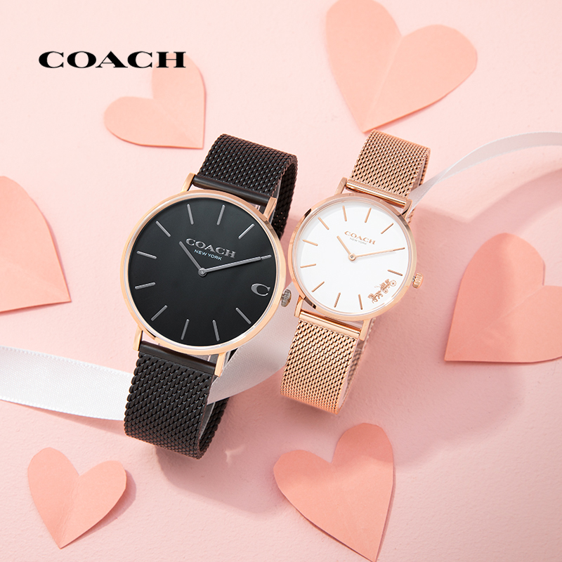 【机芯质保2年】COACH/蔻驰 PERRY系列女士经典简约米兰编织链手表日晖纹表盘小金表情人节七夕礼物