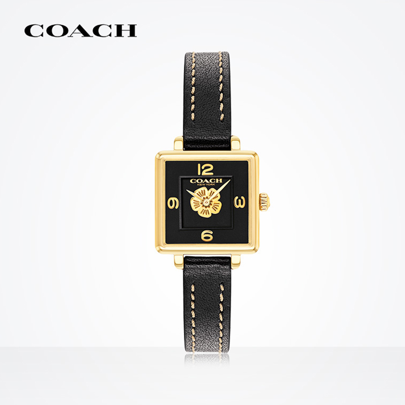【机芯质保2年】COACH/蔻驰 CASS系列经典茶玫瑰表盘女士小牛皮石英女表小方糖小方表七夕情人节礼物