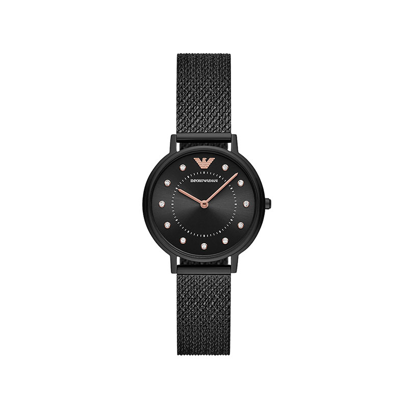 【机芯质保一年】意大利阿玛尼Armani黑色镶钻手表女 编织钢带女士腕表AR11252