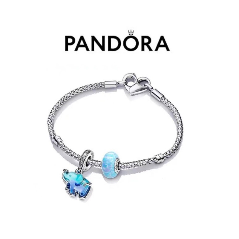 [七夕礼物]Pandora潘多拉大吉象手链套装渐变蓝色轻奢幸运夏日