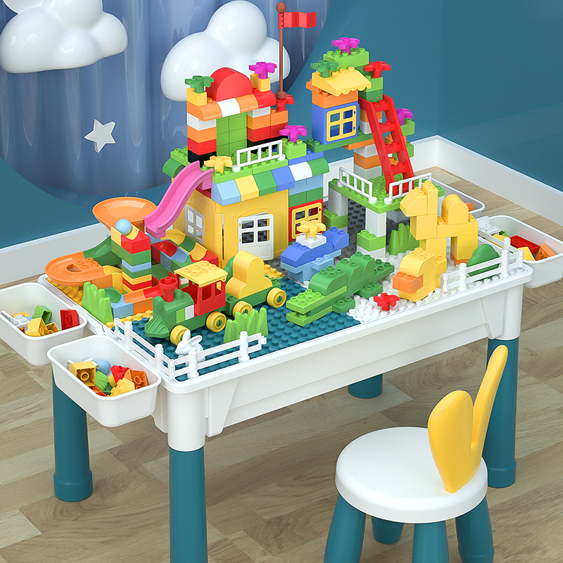 【带椅子】【礼盒装】兼容diy儿童多功能积木桌玩具大颗粒拼插男女宝宝1-3-6岁