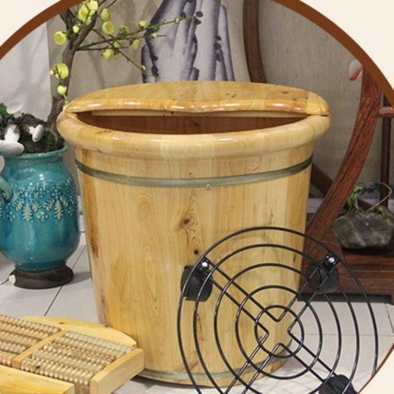家实香柏木质泡脚盆40cm成人汗蒸足浴熏蒸洗脚木桶保温足浴洗脚盆批发泡脚桶按摩加热