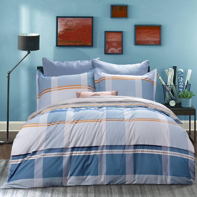 慕思（DeRUCCI）苏菲娜系列 沁新系列 100%纯棉全棉亲肤舒适40S可水洗机洗印花床单款四件套 蓝格款 200*230cm