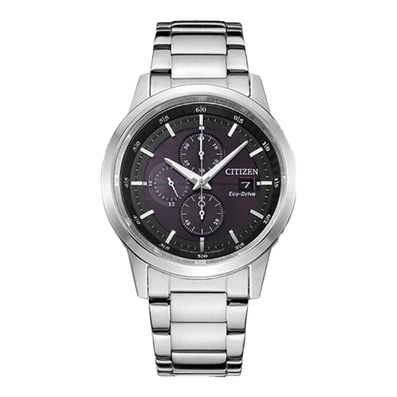 西铁城（CITIZEN）手表男日韩表光动能三眼黑盘日显钢带商务新年礼物CA0610-52E