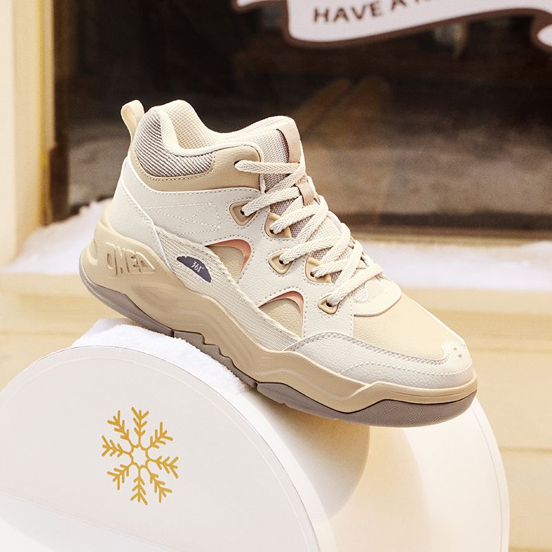 361°女休闲鞋加毛保暖大棉鞋厚底高帮板鞋682446622A【4449856】