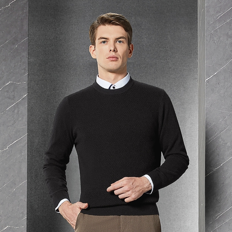 【纯羊绒】柒牌男士圆领毛衣纯色弹力羊毛衫【4229546】