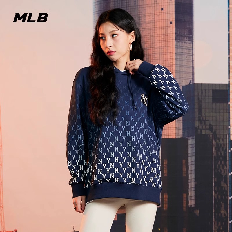 MLB官方 男女情侣连帽卫衣渐变复古老花时尚休闲秋季HDM06