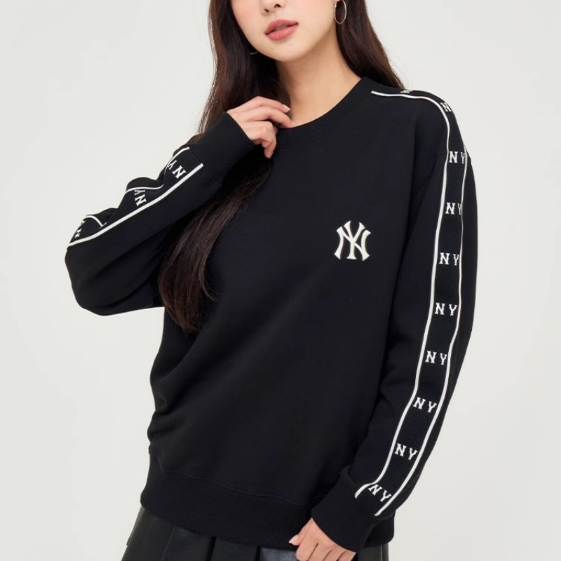 MLB官方 男女情侣圆领老花拼接时尚套头休闲卫衣24秋季新款MTM06