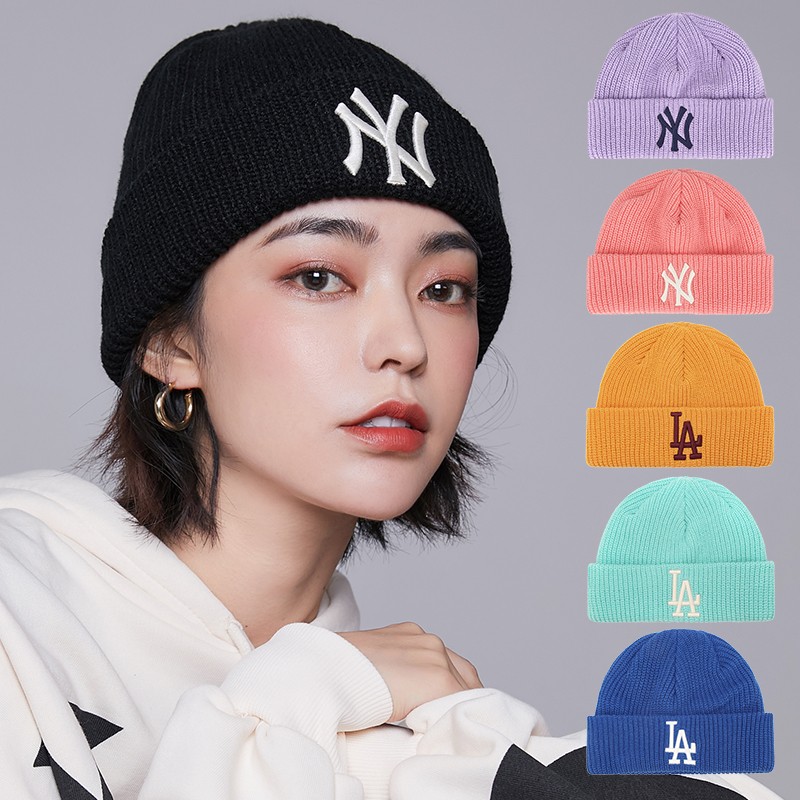 MLB帽子男女百搭保暖毛线帽NY刺绣运动休闲针织帽冷帽秋冬新款32CPBNM07