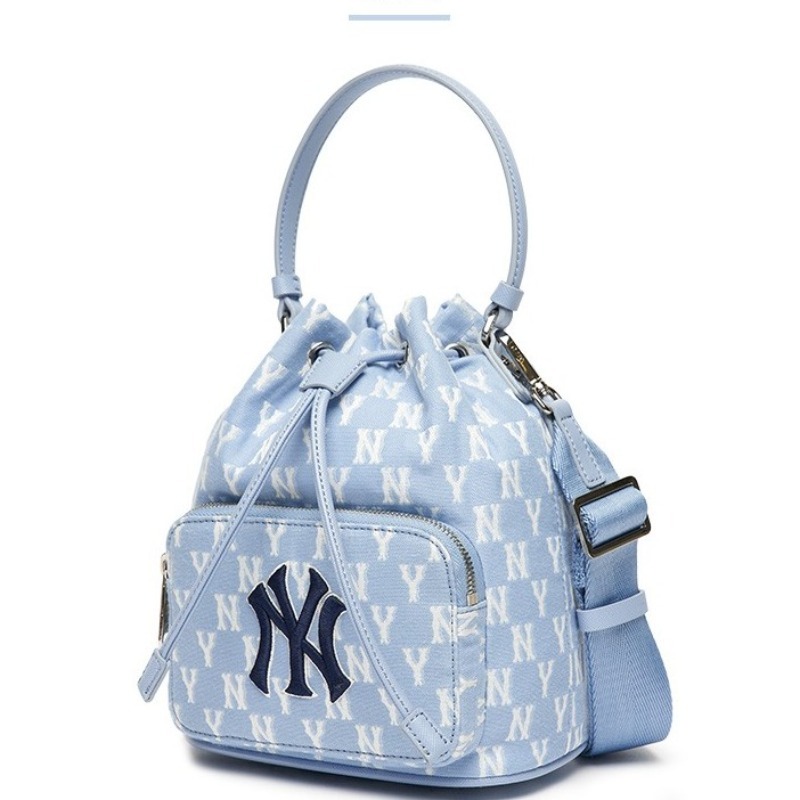 MLB韩国女士NY水桶包洋基队斜挎包女生时尚百搭休闲单肩包 拉杆