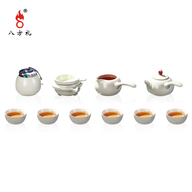 八方礼 官窑粉青手握四方11入茶具 家用或商务送礼 养生开片