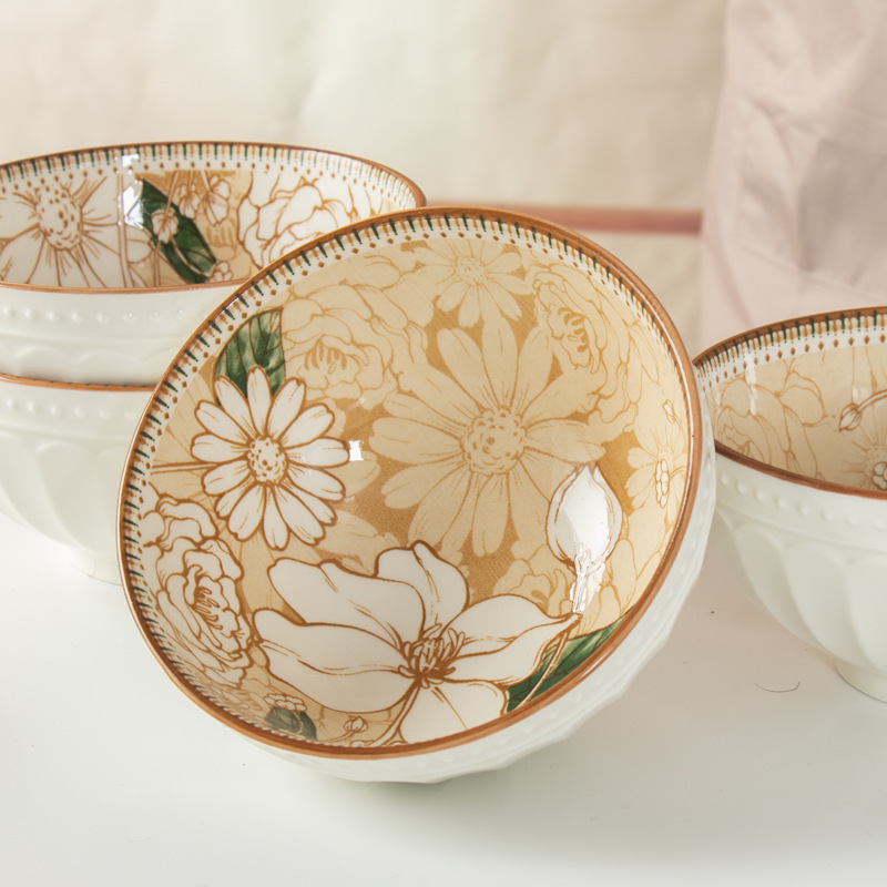 山茶花系列陶瓷碗米饭碗亲子碗组合套装釉下彩网红同款抖音高脚碗