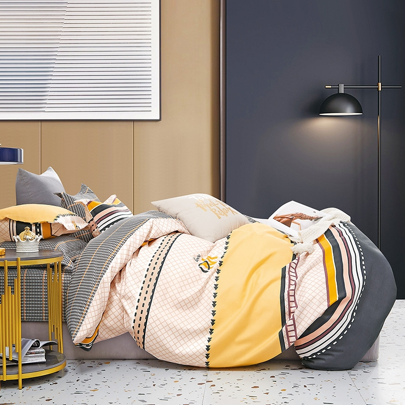 红蜻蜓秋冬季AB面简约印花四件套ins风床单被套床上用品 生态锦棉四件套 【洛威】