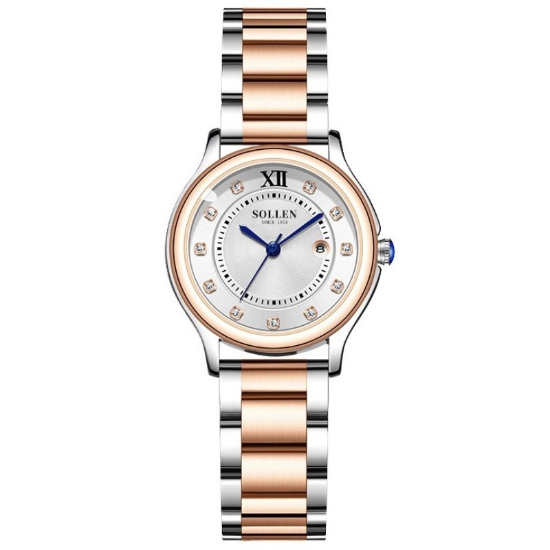 SOLLEN梭伦女士石英表时尚大气钢带女表小众气质腕表SL469