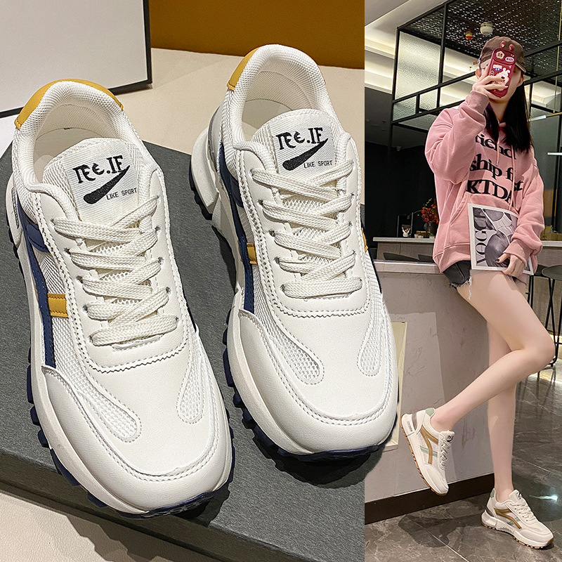 锦世源网面透气运动鞋女夏季新款平底休闲阿甘鞋时尚拼色ins潮成人女士运动鞋休闲鞋