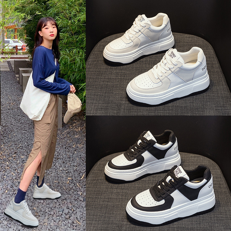 波斯黛尔低帮小白鞋女 春季新款透气黑白板鞋松糕厚底内增高女 鞋休闲鞋鞋子女士成人