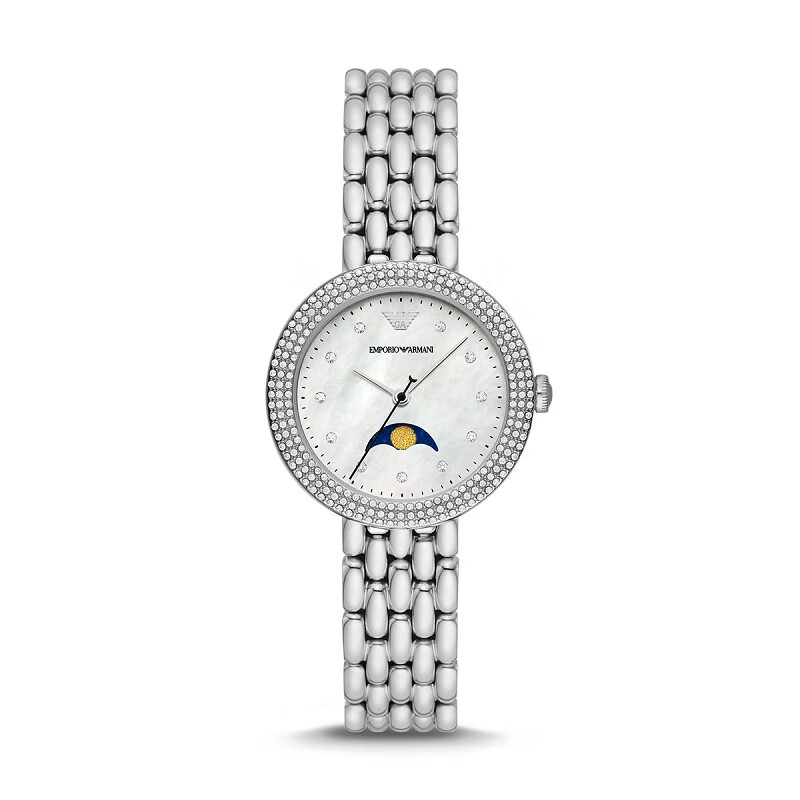 【机芯质保2年】Armani阿玛尼玫瑰小圆盘手表女 轻奢气质月相贝母盘石英女士腕表AR11461