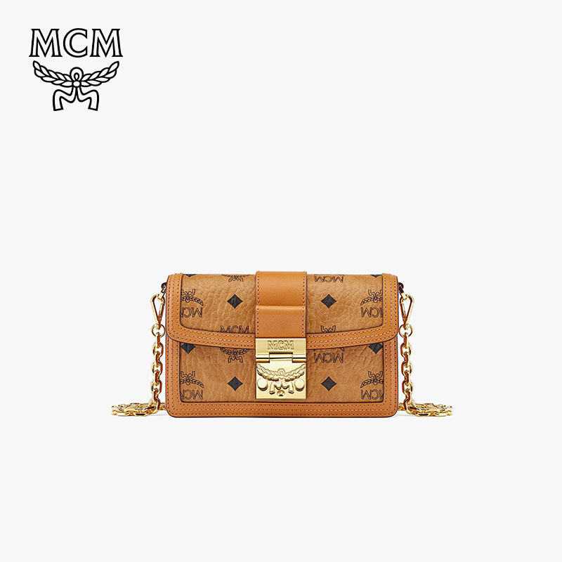 MCM TRACY VISETOS 老花满印迷你链条翻盖盒子包单肩斜挎包MWRBAWO05C0001 干邑色